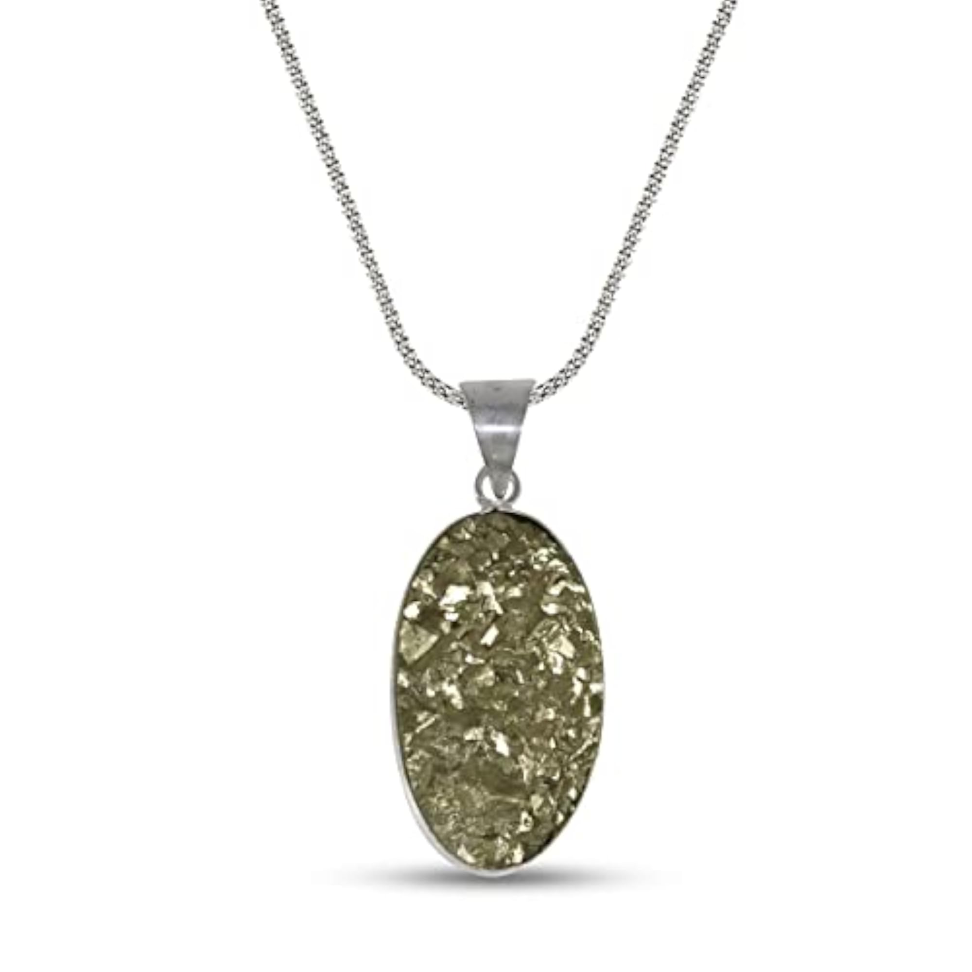 Natural Certified Rough Stone Pyrite Oval Pendant with Chain